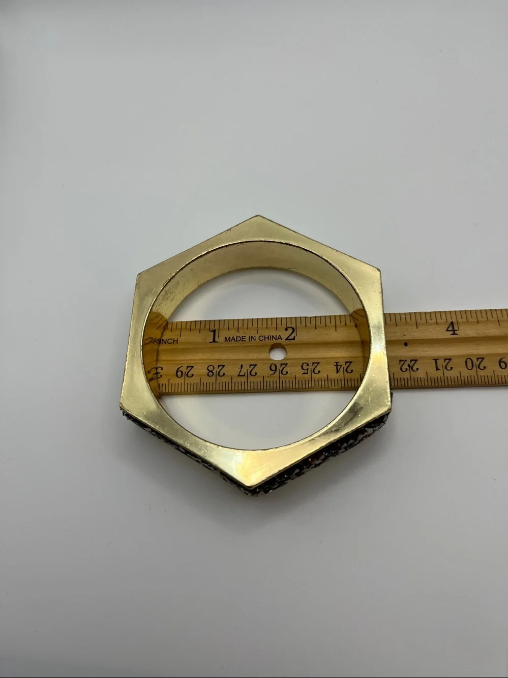 Hexagon Gold-Tone Crystal Bangle Bracelet